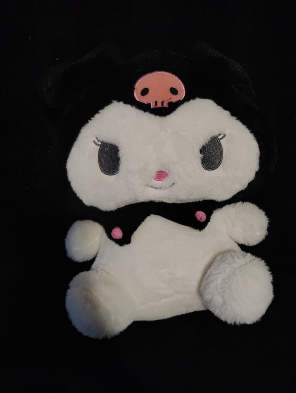 Sanrio White and Black Plush Character Pillow with Pink Accents